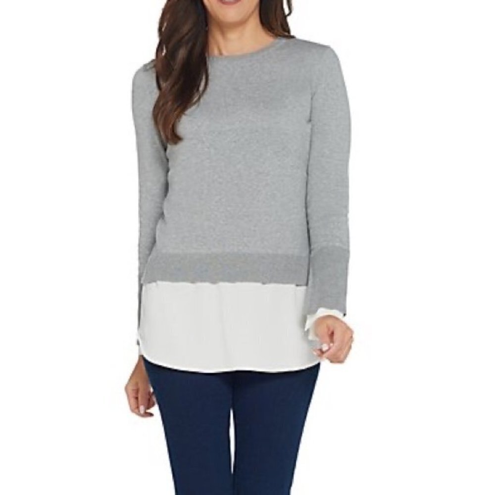 Vince Camuto Long Sleeve Soft Texture Hem Crew Neck Sweater
